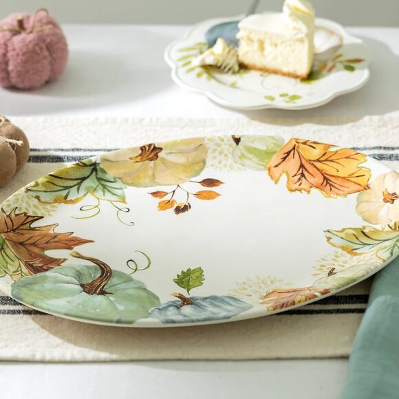 Potter's Studio Fall Pumpkins with Leaves Oval Platter - NWOT - Picture 1 of 4